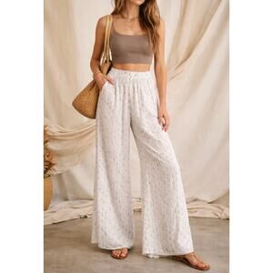 Free People Boho Wide Leg Pants Floral Print Elastic Waist Made in India Sz SP